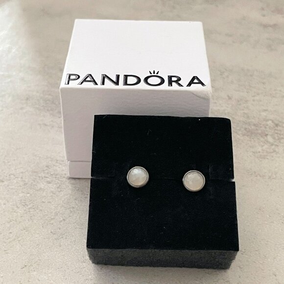 NIB Pandora Sterling Droplets Grey Moonstone June Birthstone Stud Earrings - Picture 2 of 4